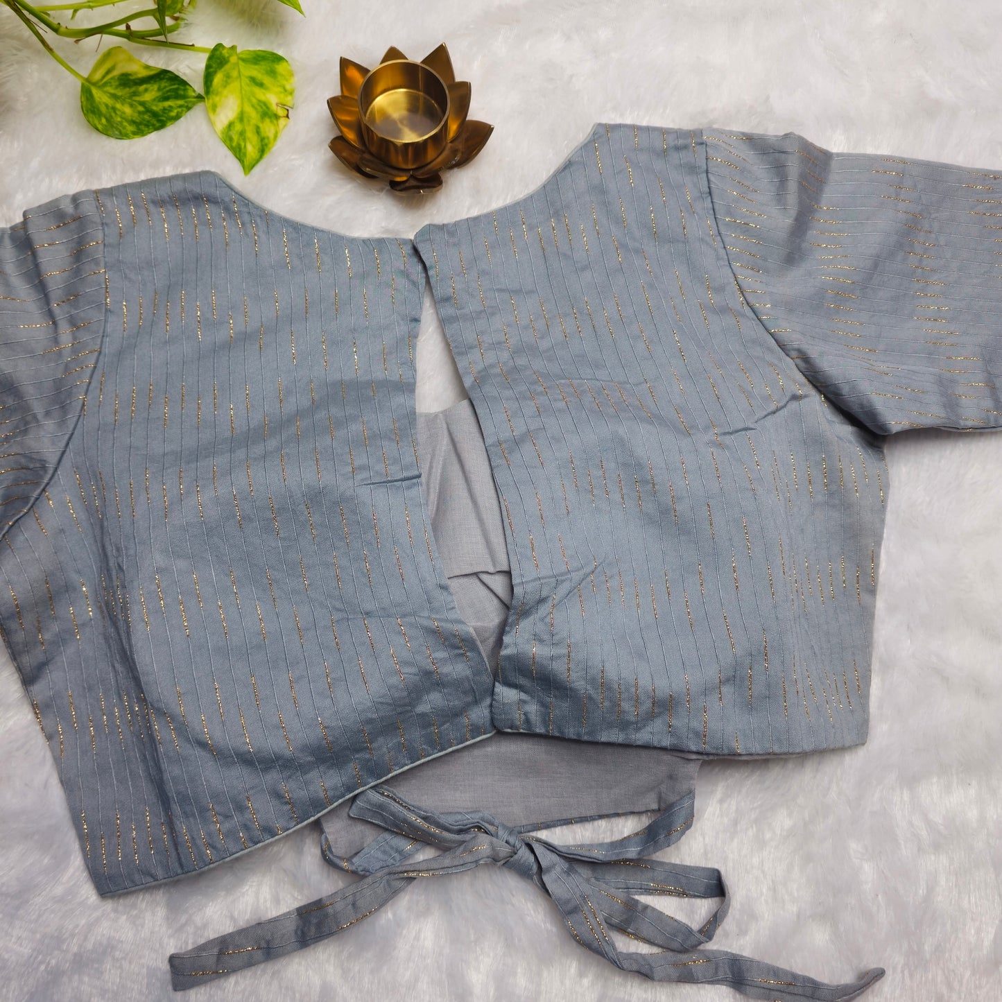 Grey Cotton Back Open Blouse