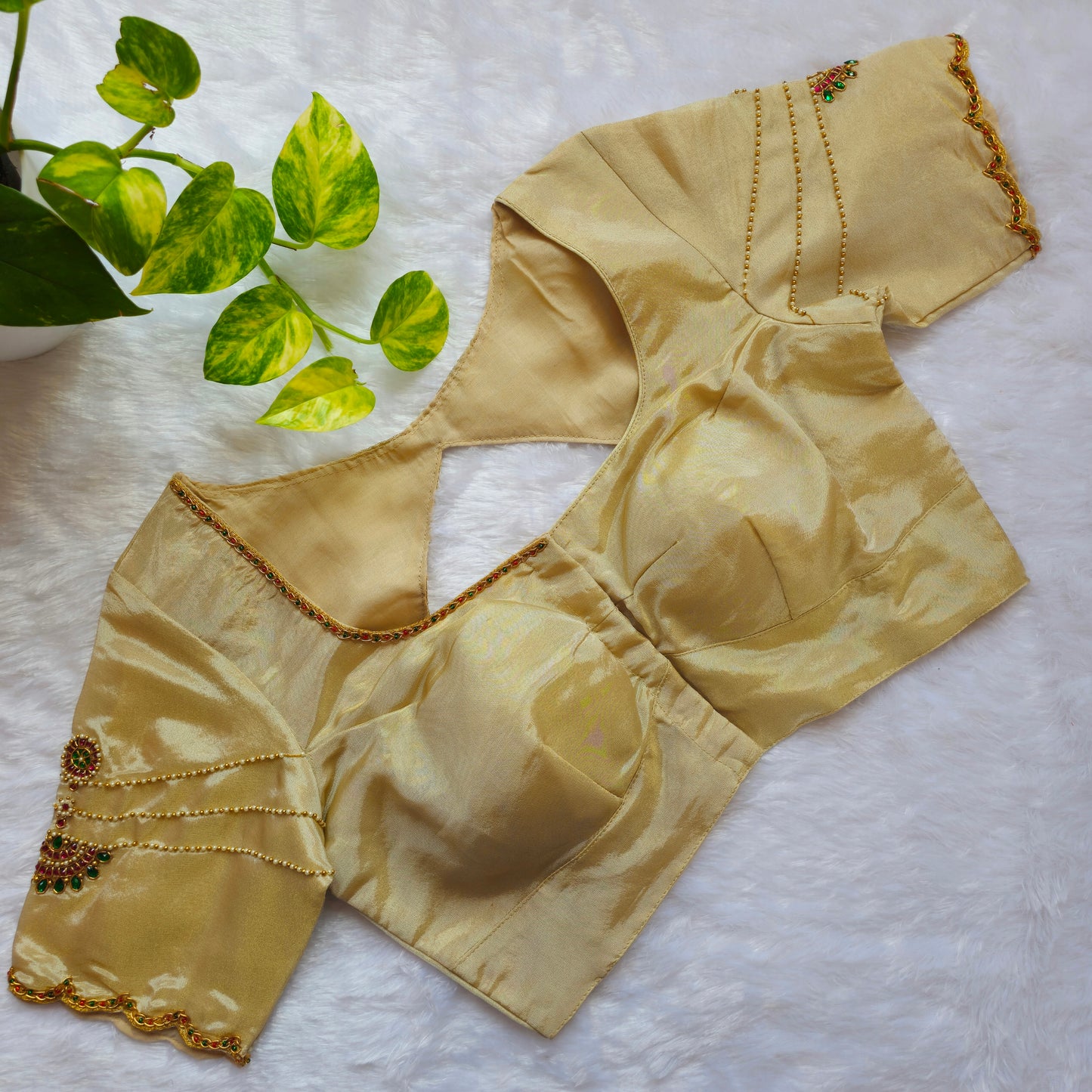Cream Hand Work Jewellery Blouse