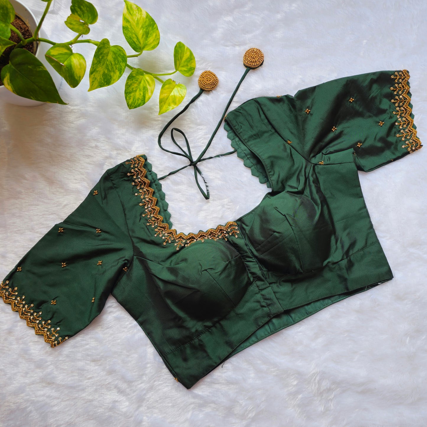 Bottle Green Handwork Blouse