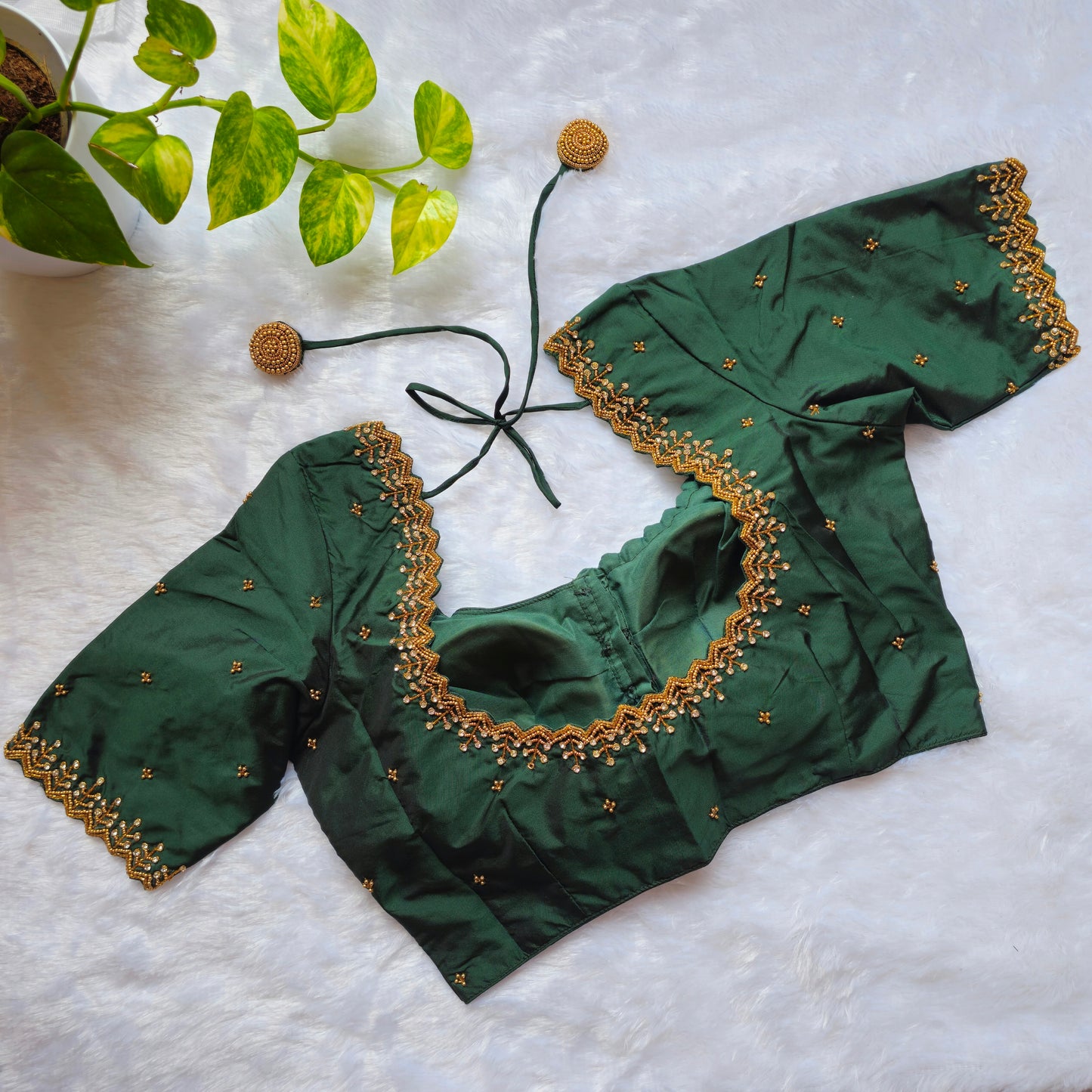 Bottle Green Handwork Blouse