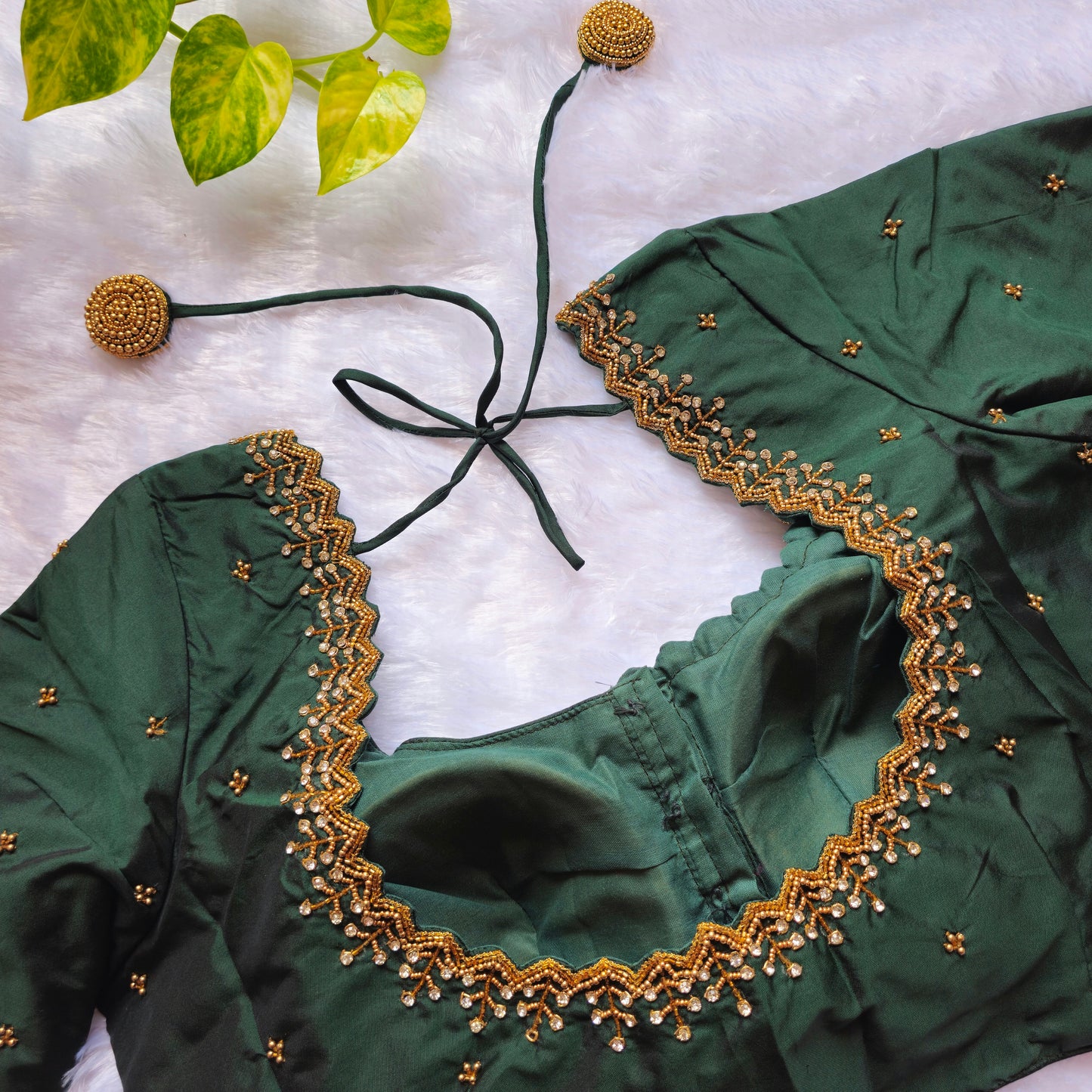 Bottle Green Handwork Blouse