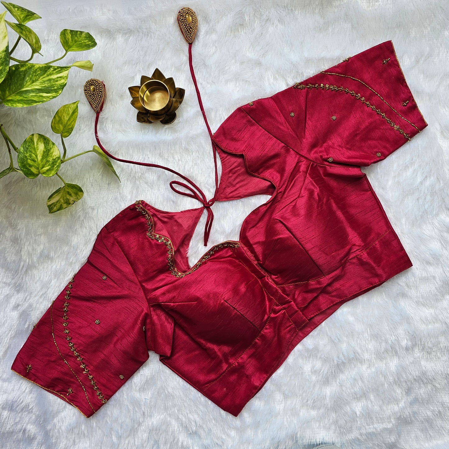 Maroon Raw Silk Handwork Blouse