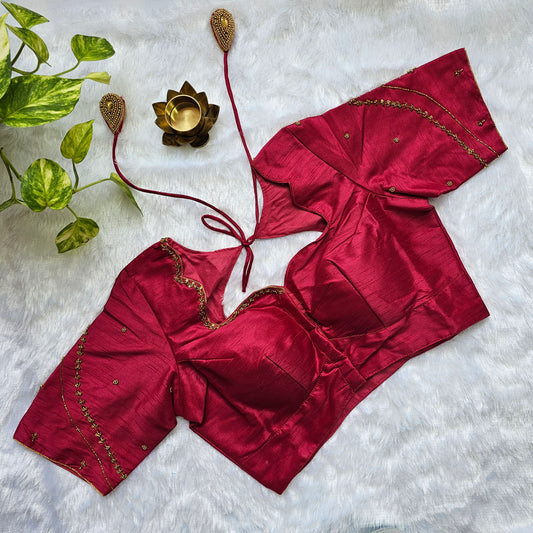 Maroon Raw Silk Handwork Blouse
