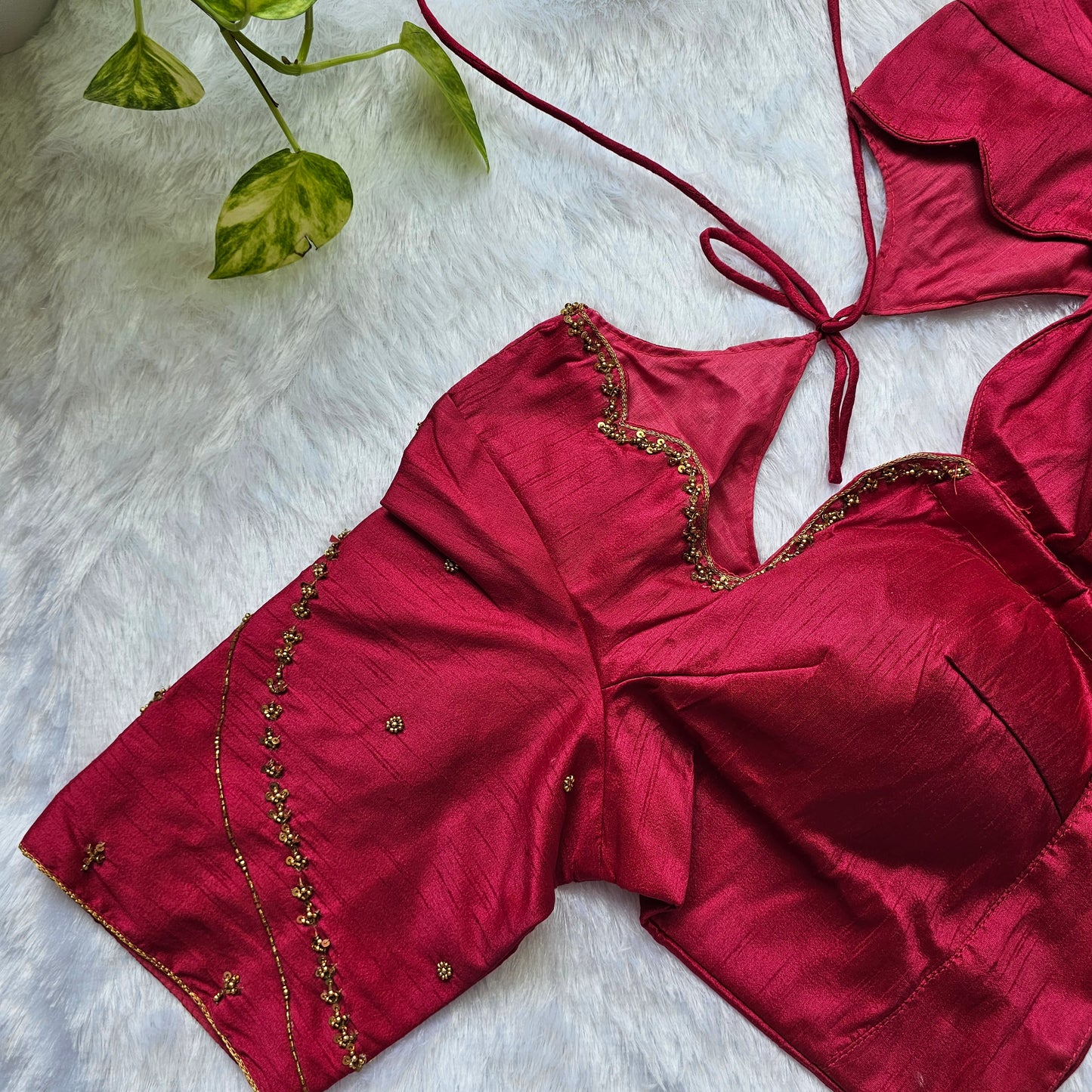 Maroon Raw Silk Handwork Blouse