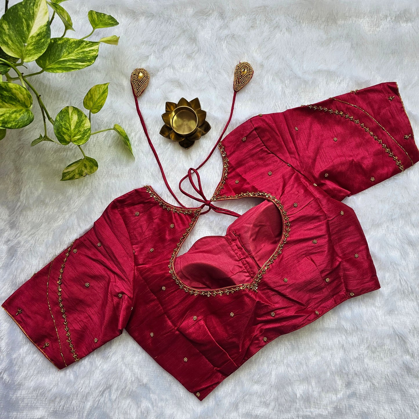 Maroon Raw Silk Handwork Blouse