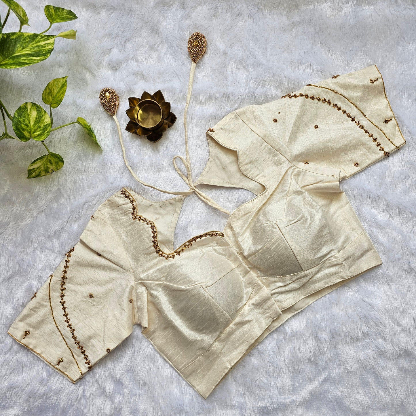 Off White Raw Silk Handwork Blouse