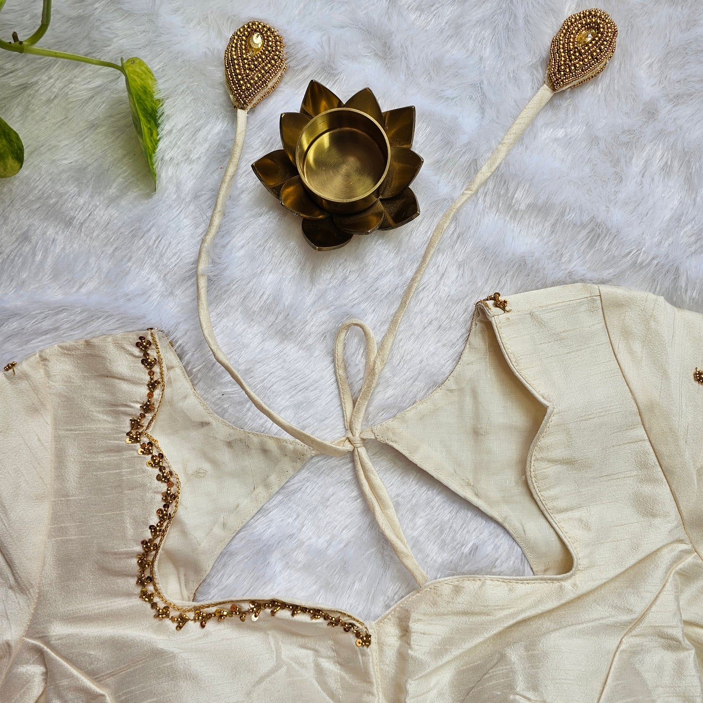 Off White Raw Silk Handwork Blouse