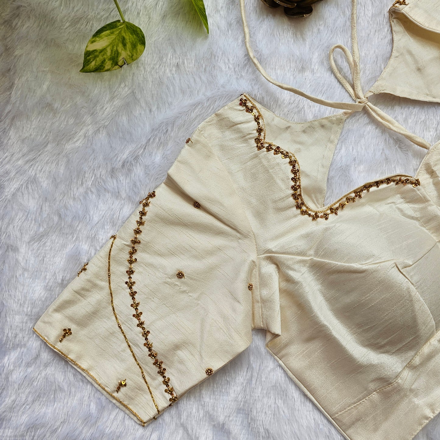 Off White Raw Silk Handwork Blouse