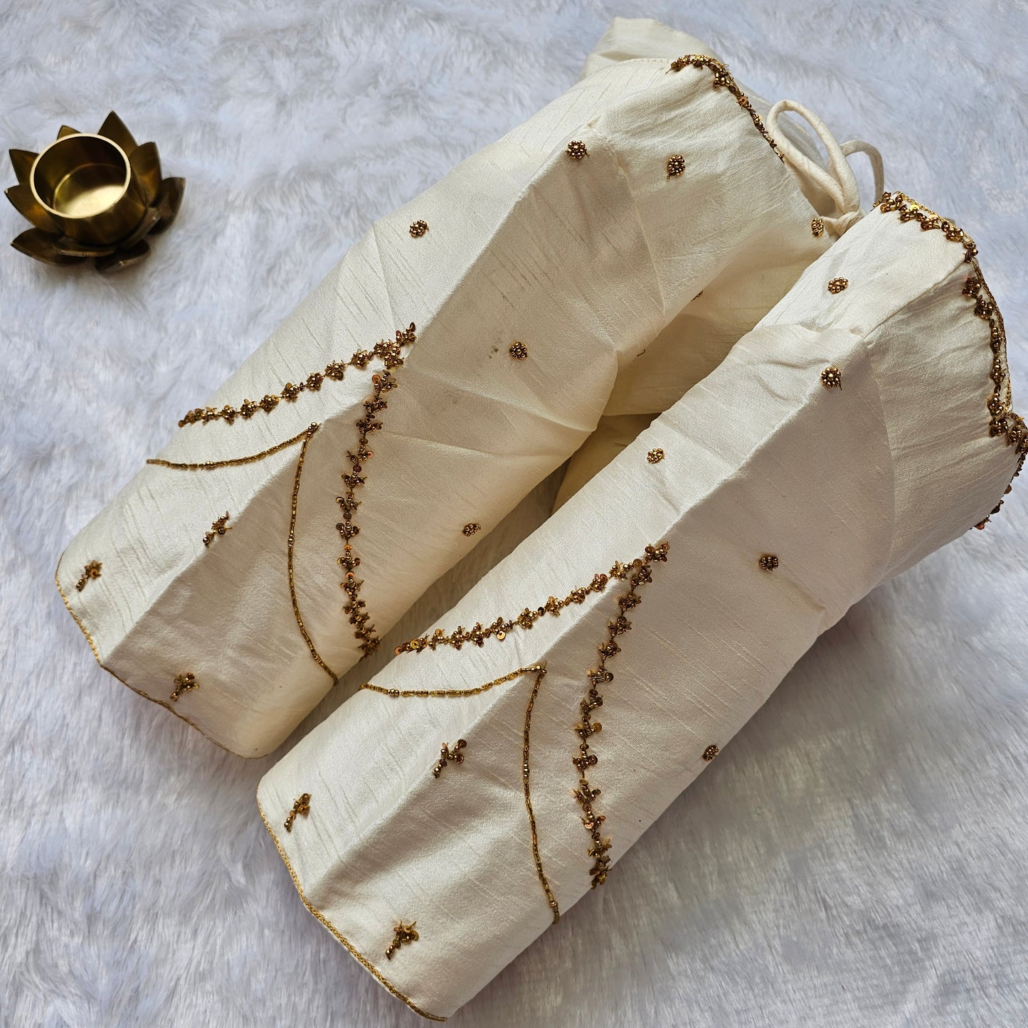 Off White Raw Silk Handwork Blouse