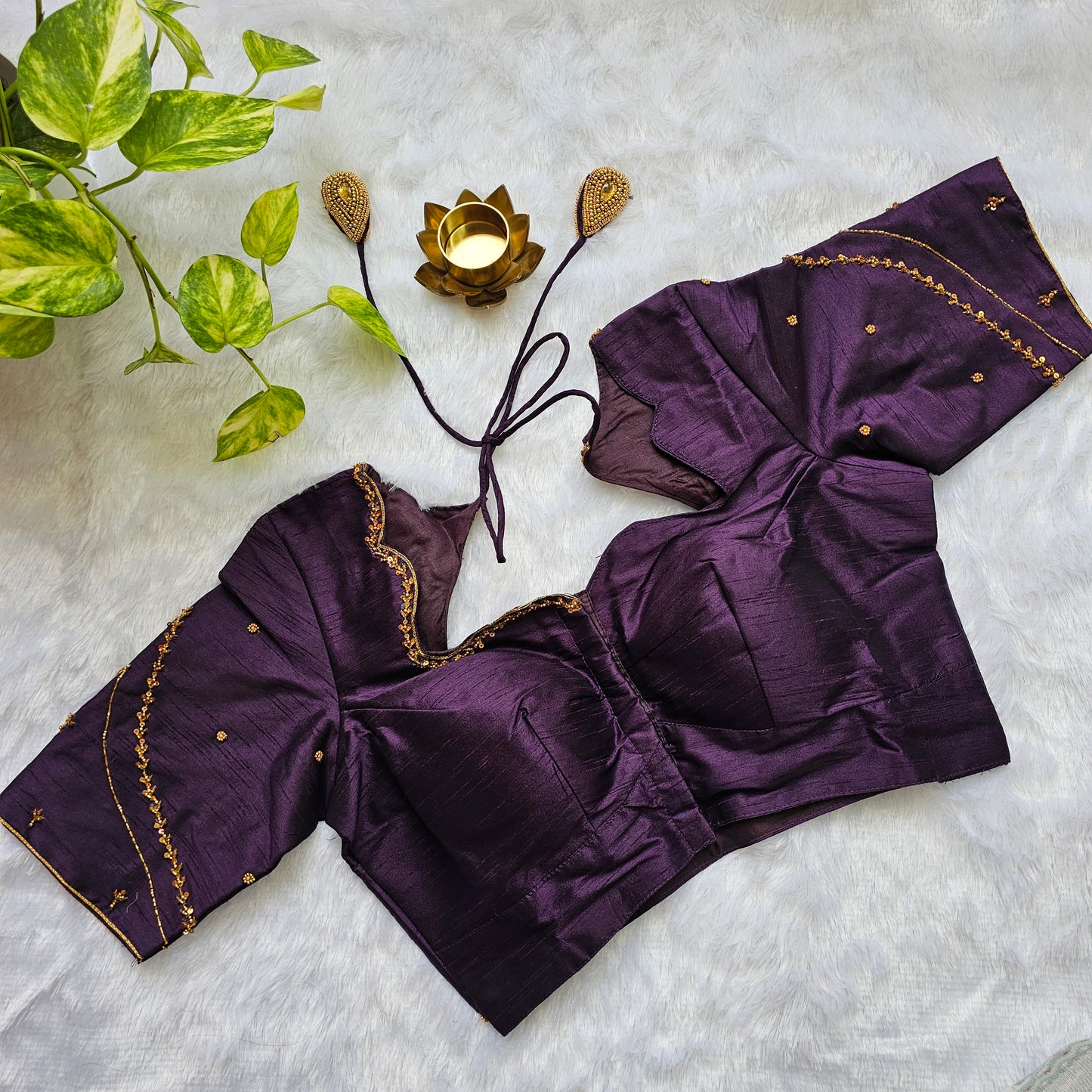 Purple Raw Silk Handwork Blouse