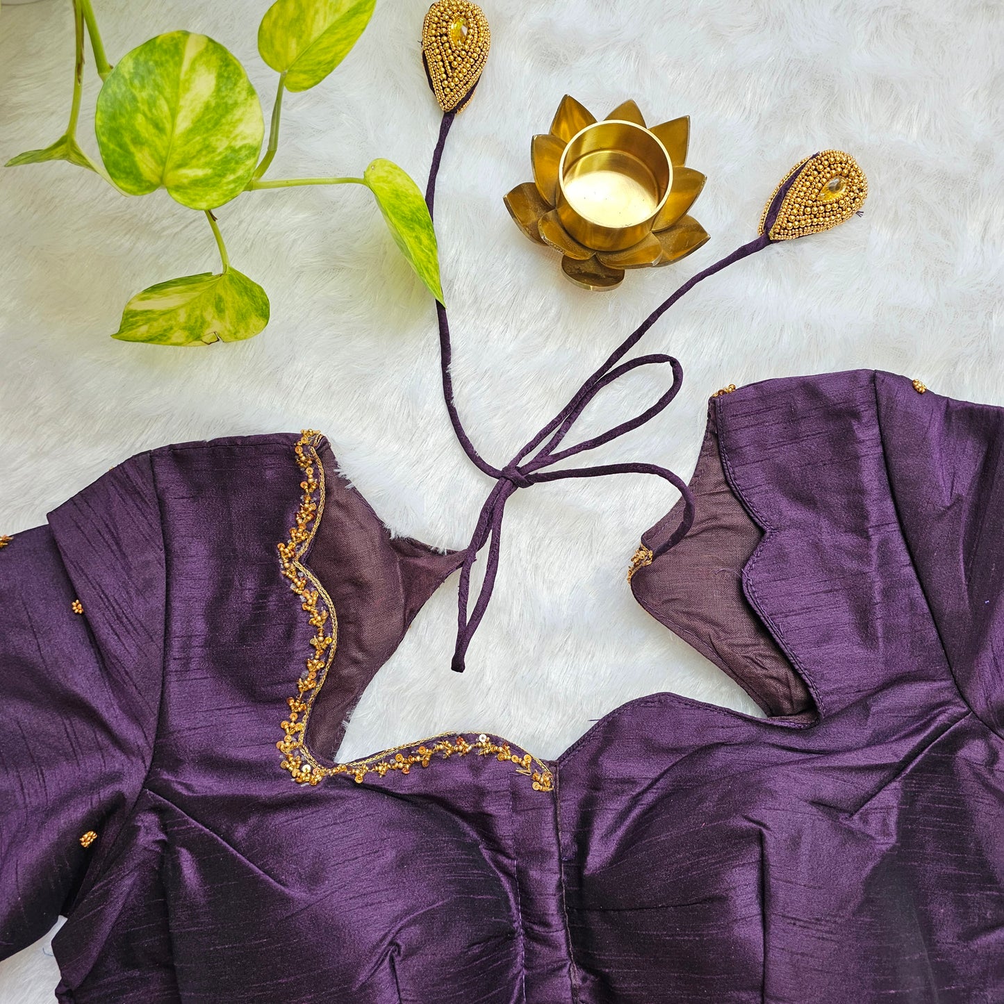 Purple Raw Silk Handwork Blouse