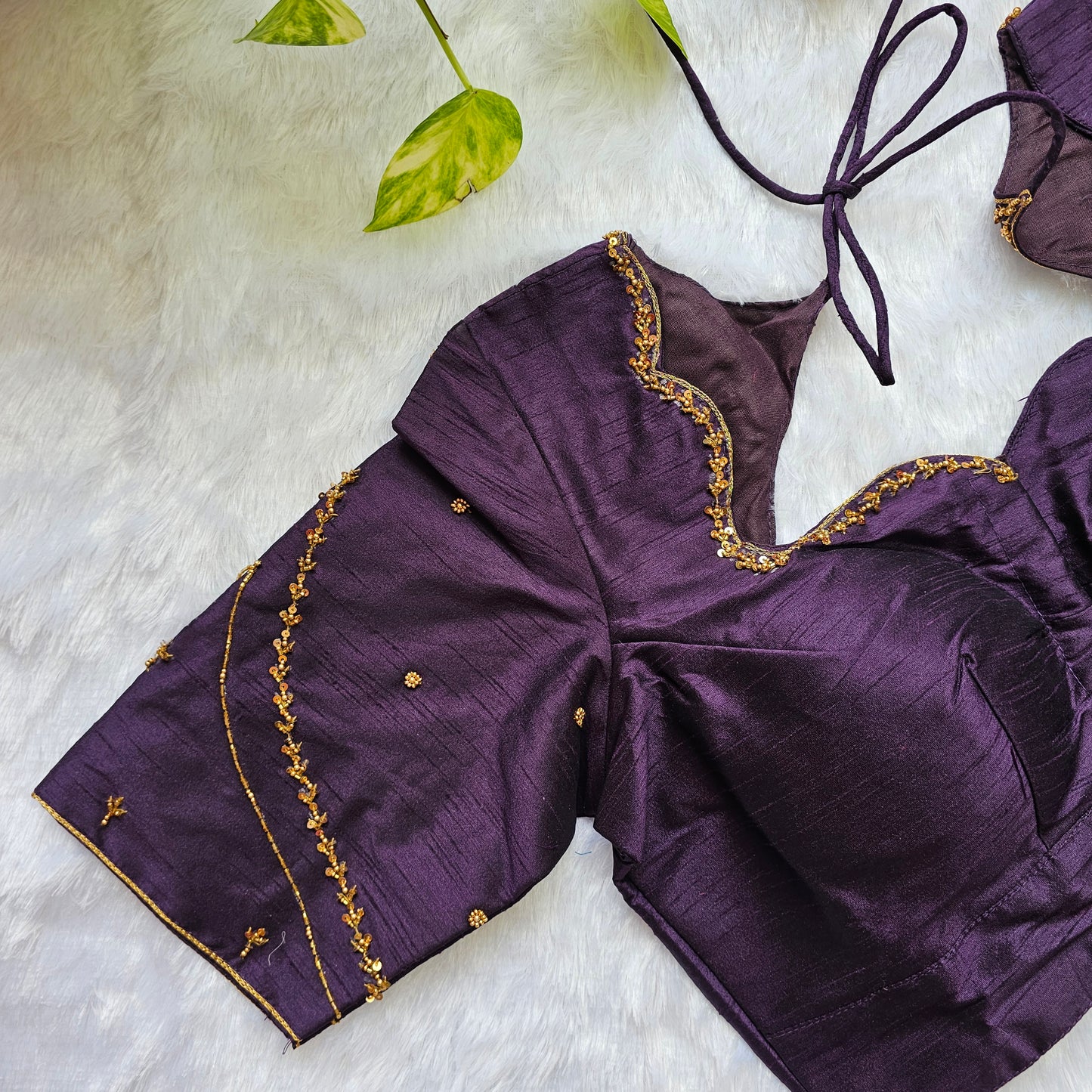 Purple Raw Silk Handwork Blouse