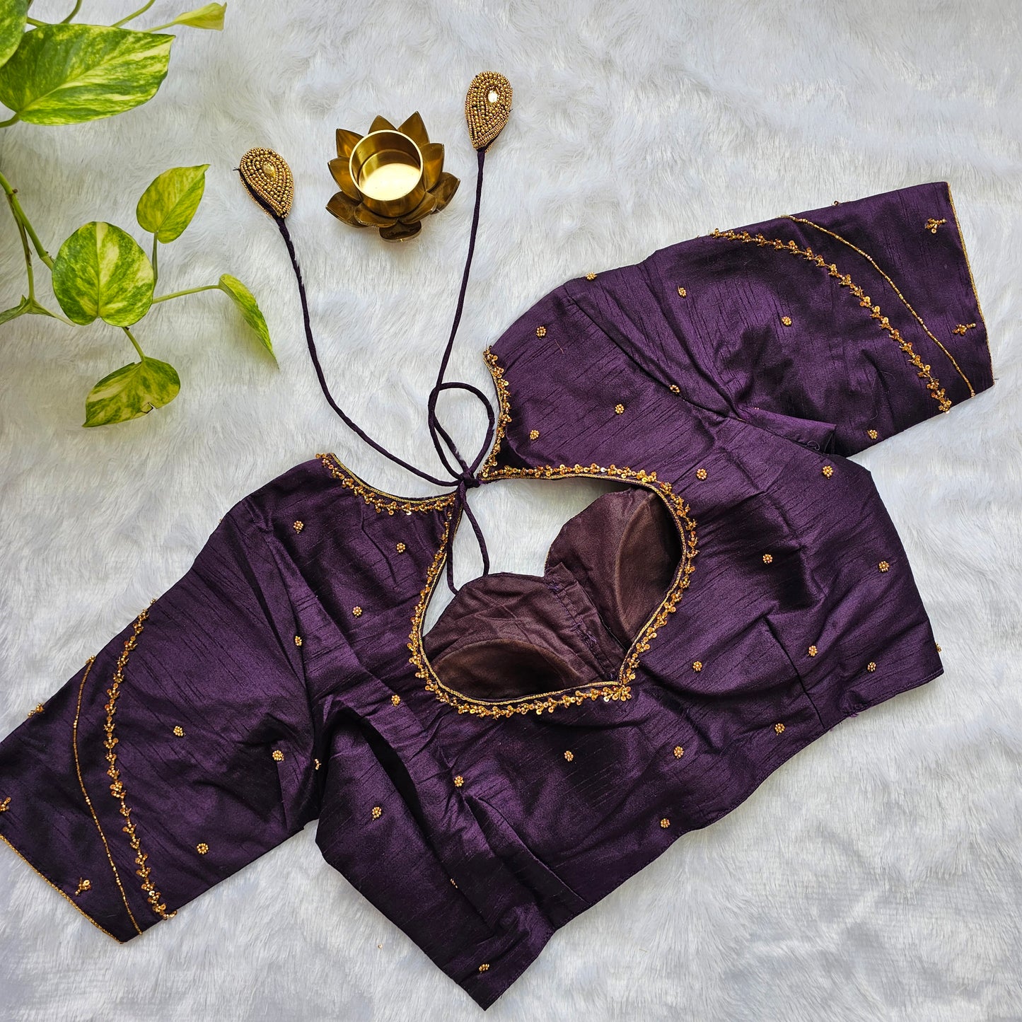 Purple Raw Silk Handwork Blouse