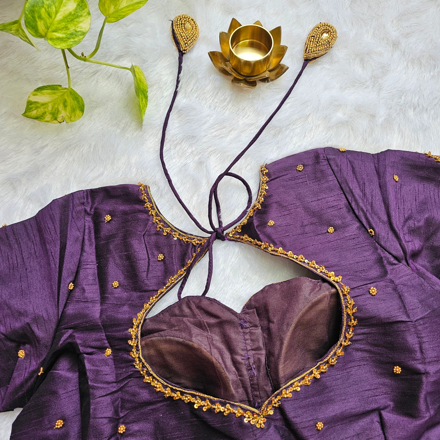 Purple Raw Silk Handwork Blouse