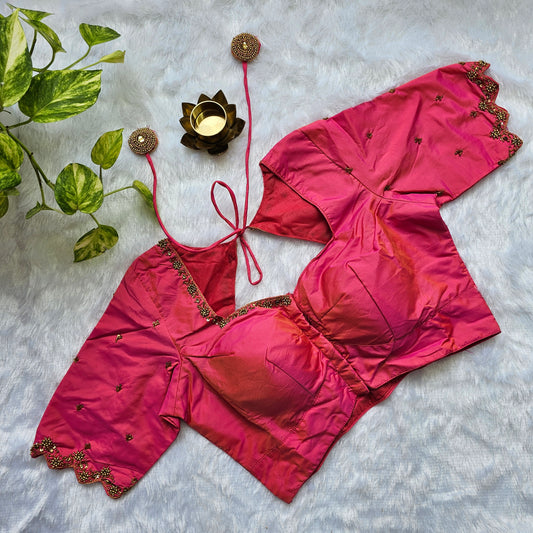Pink Butter Silk Handwork Blouse