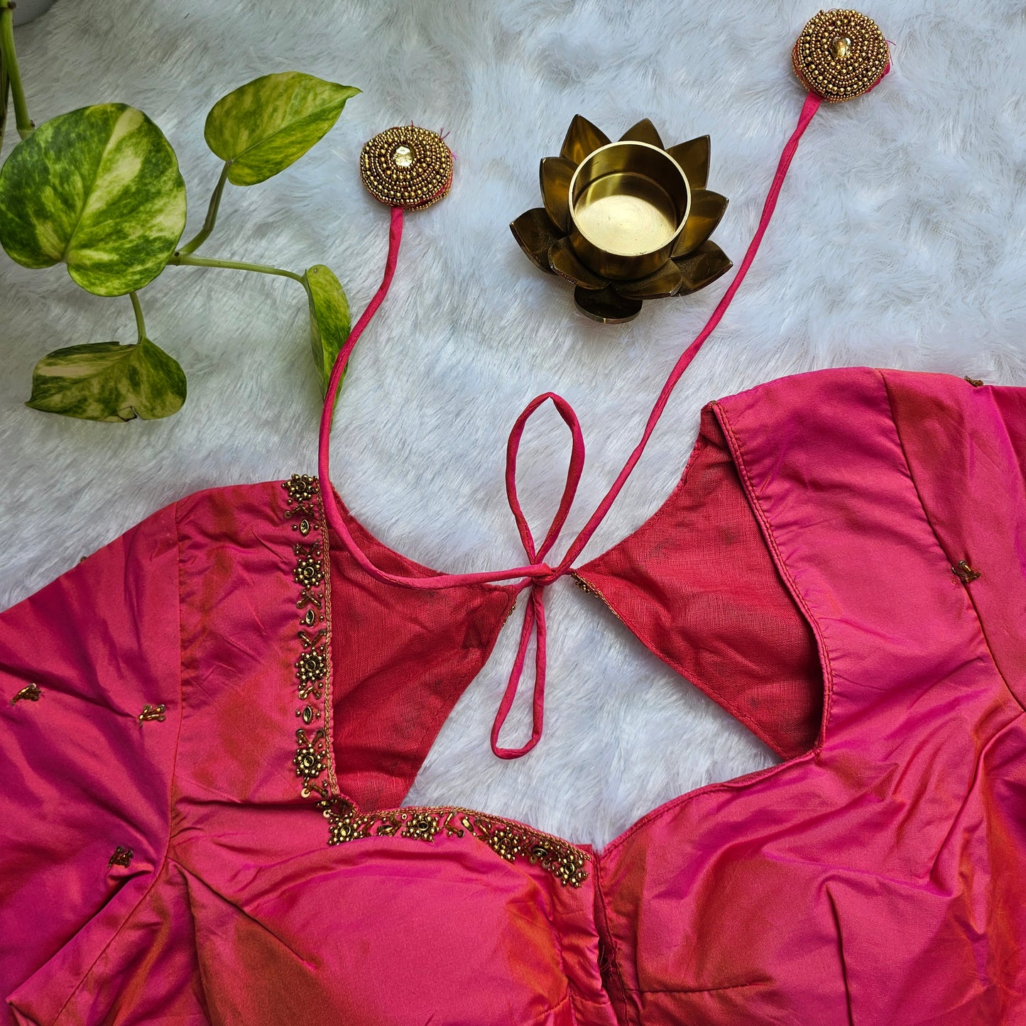Pink Butter Silk Handwork Blouse