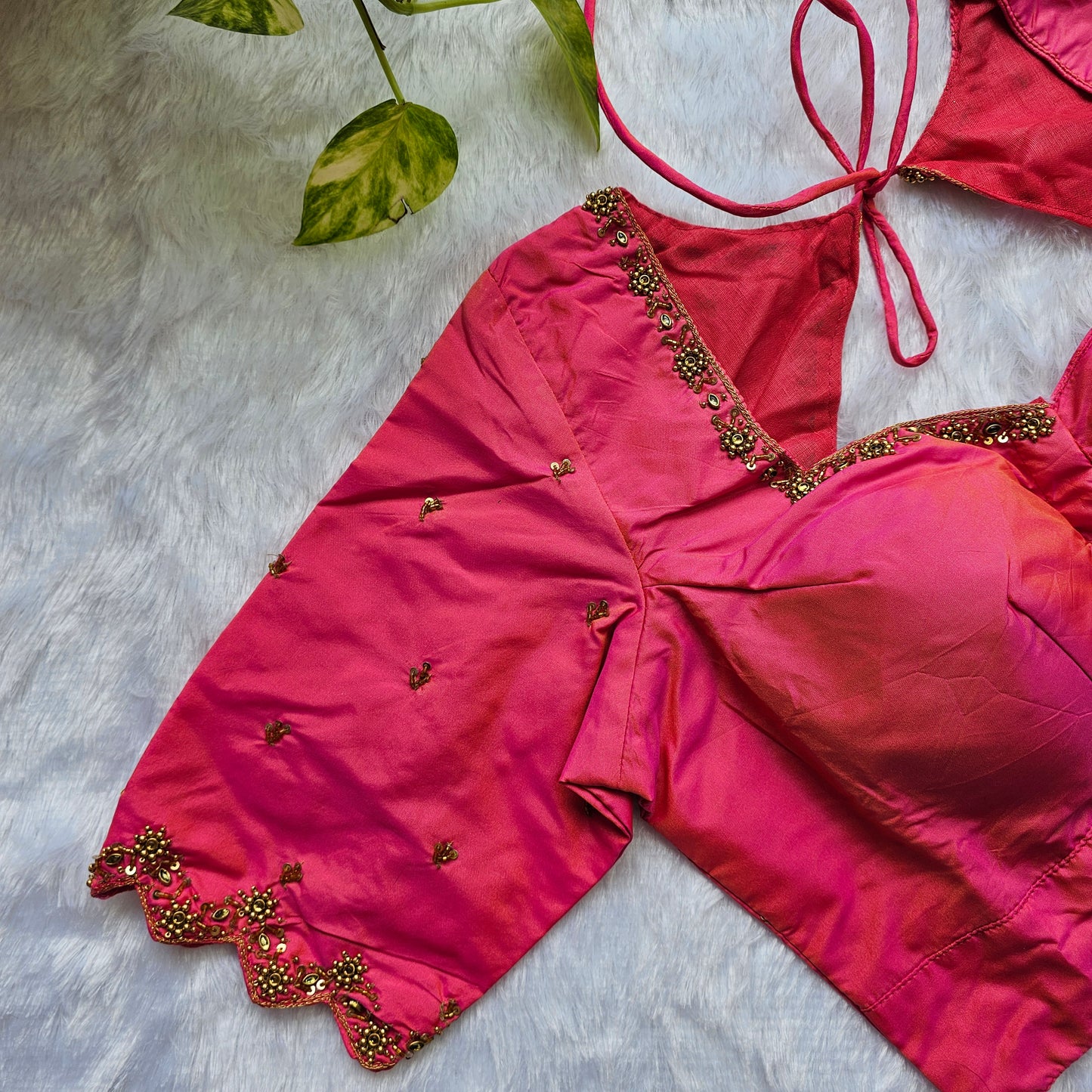Pink Butter Silk Handwork Blouse