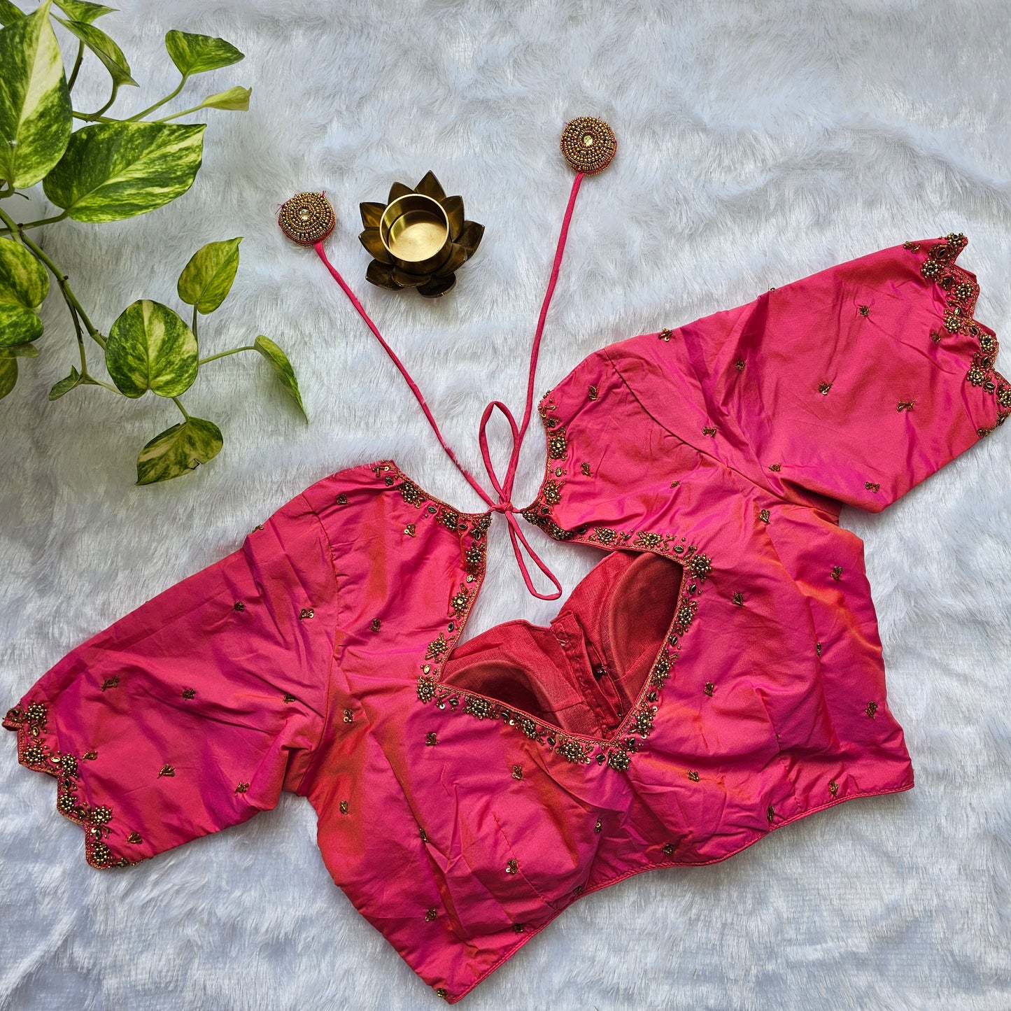 Pink Butter Silk Handwork Blouse