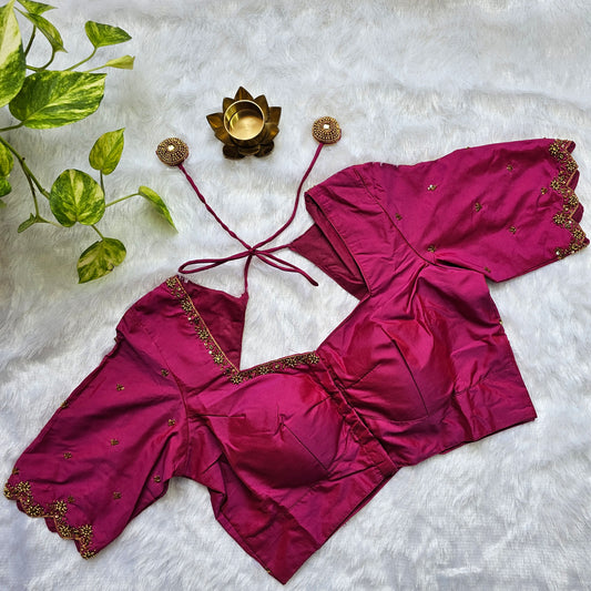 Dark Pink Butter Silk Handwork Blouse