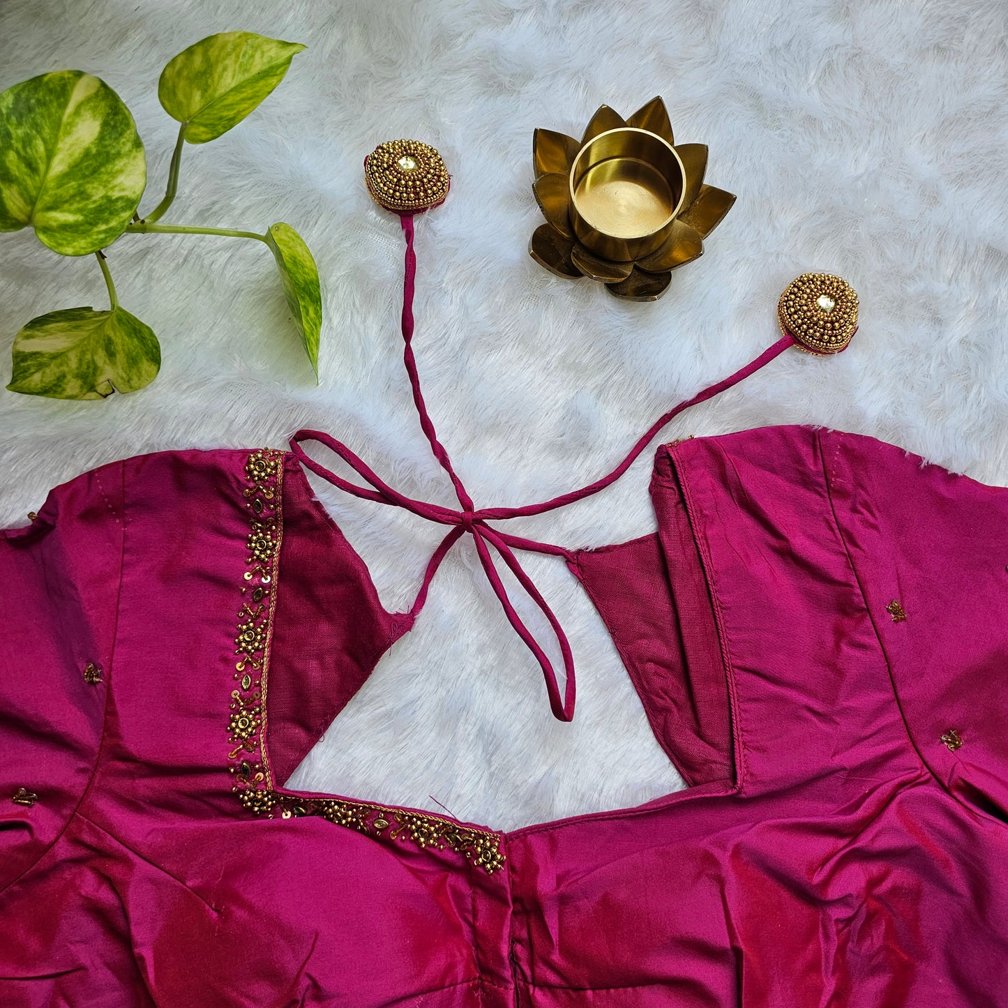 Dark Pink Butter Silk Handwork Blouse