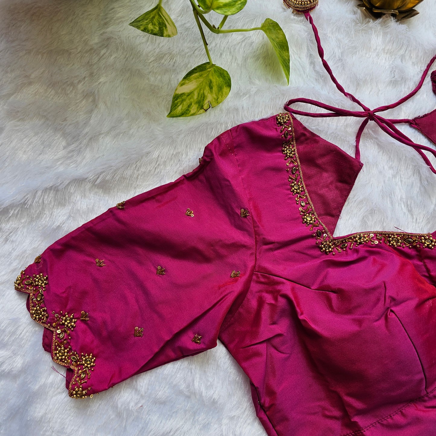 Dark Pink Butter Silk Handwork Blouse