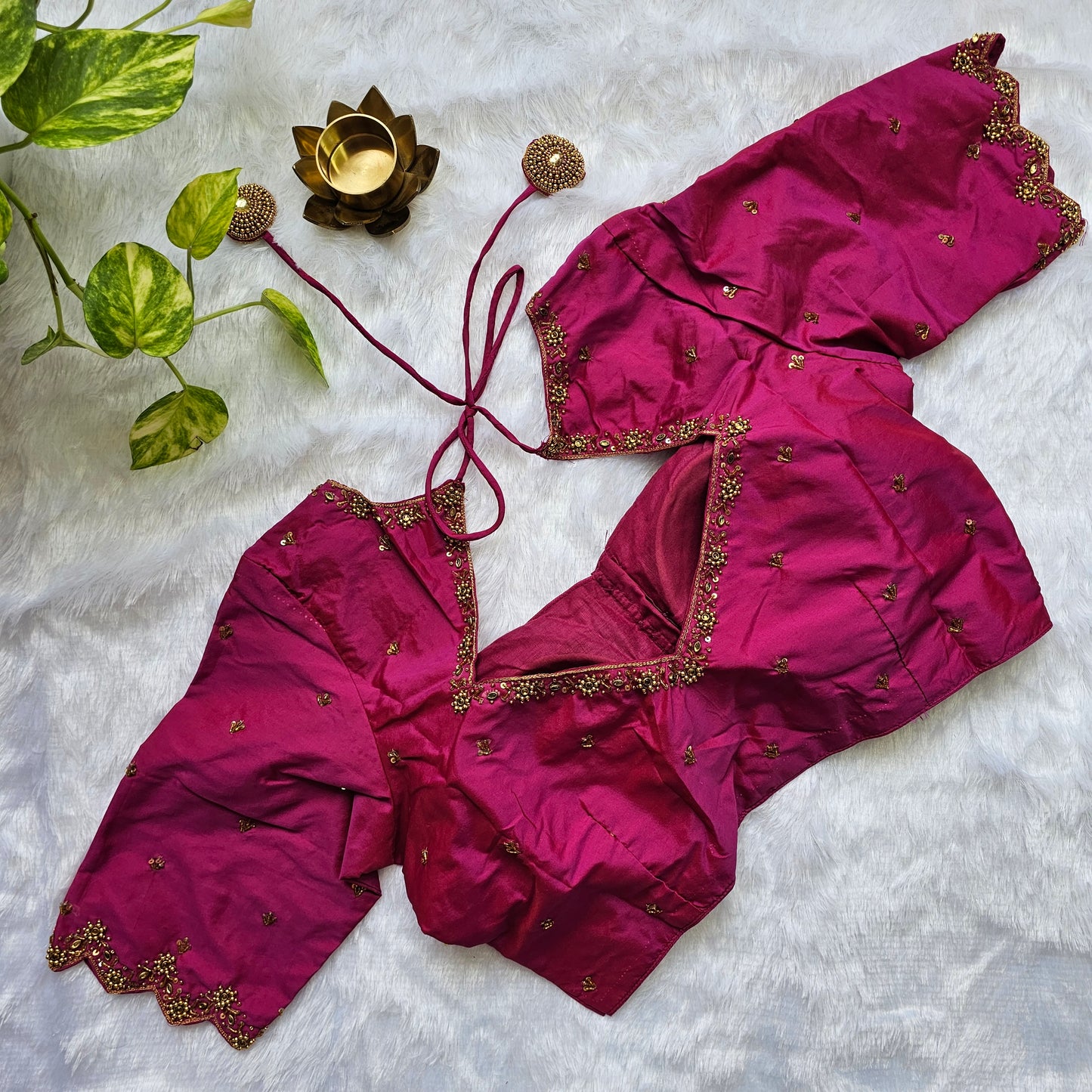 Dark Pink Butter Silk Handwork Blouse