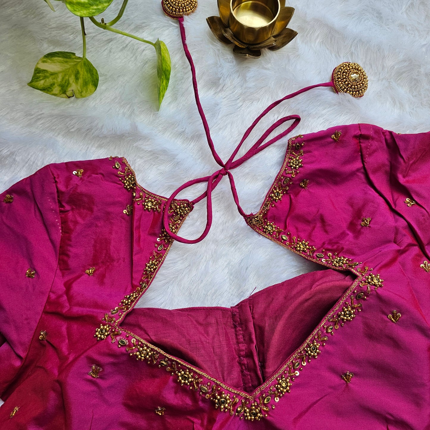 Dark Pink Butter Silk Handwork Blouse