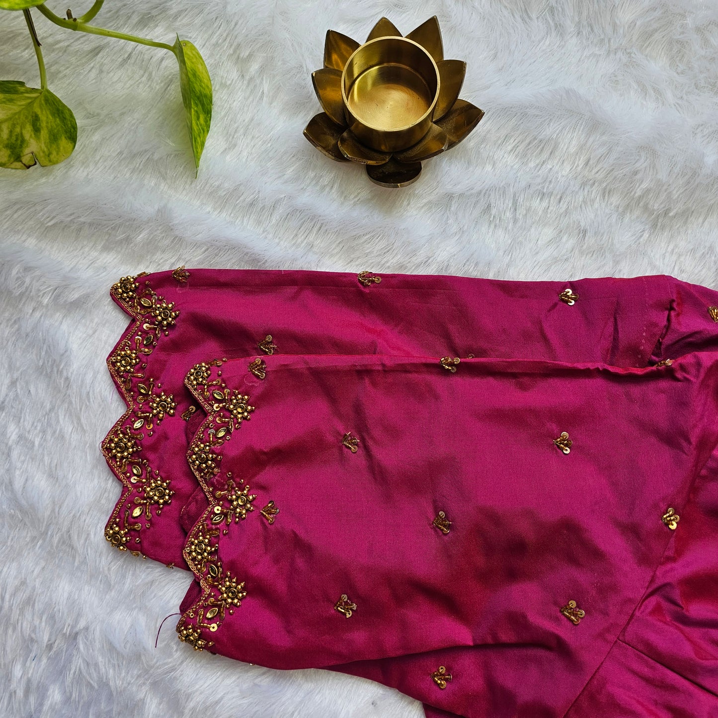 Dark Pink Butter Silk Handwork Blouse
