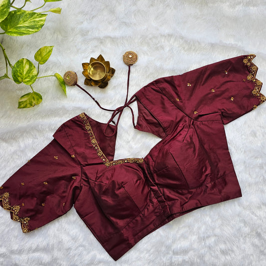 Maroon Butter Silk Handwork Blouse