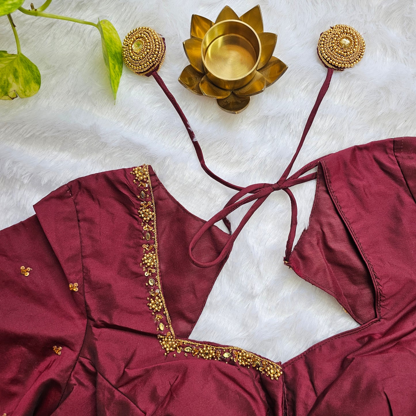 Maroon Butter Silk Handwork Blouse
