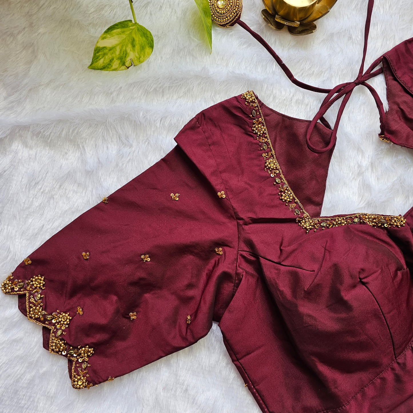 Maroon Butter Silk Handwork Blouse