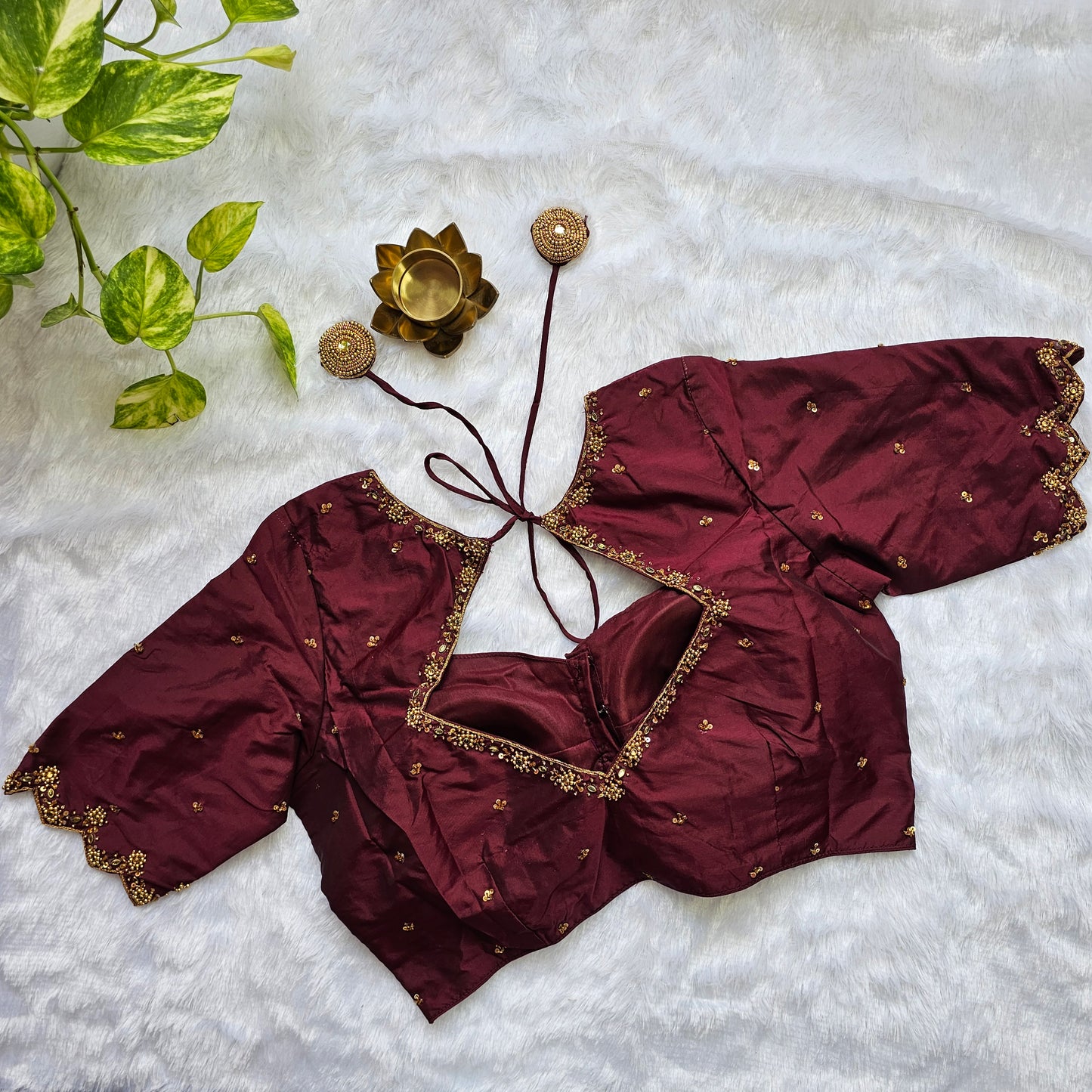 Maroon Butter Silk Handwork Blouse