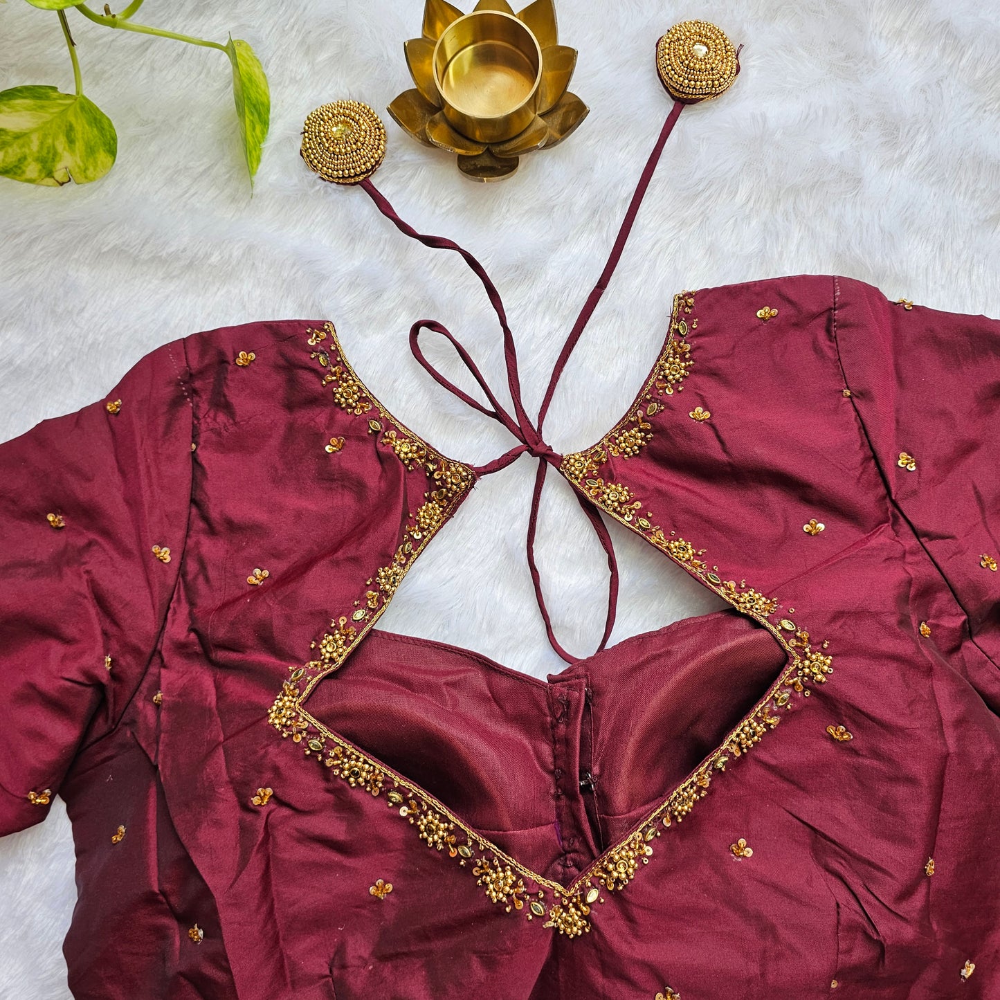 Maroon Butter Silk Handwork Blouse