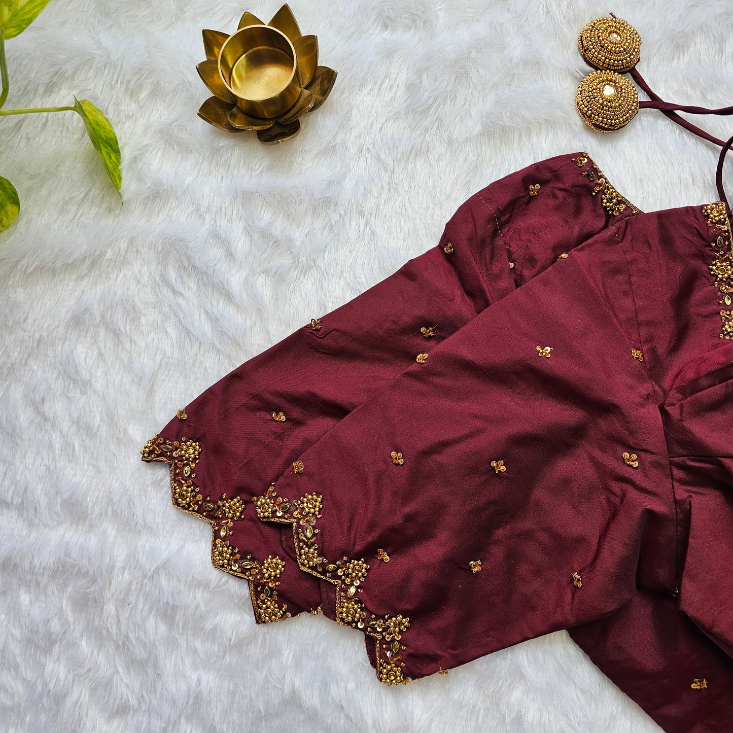 Maroon Butter Silk Handwork Blouse