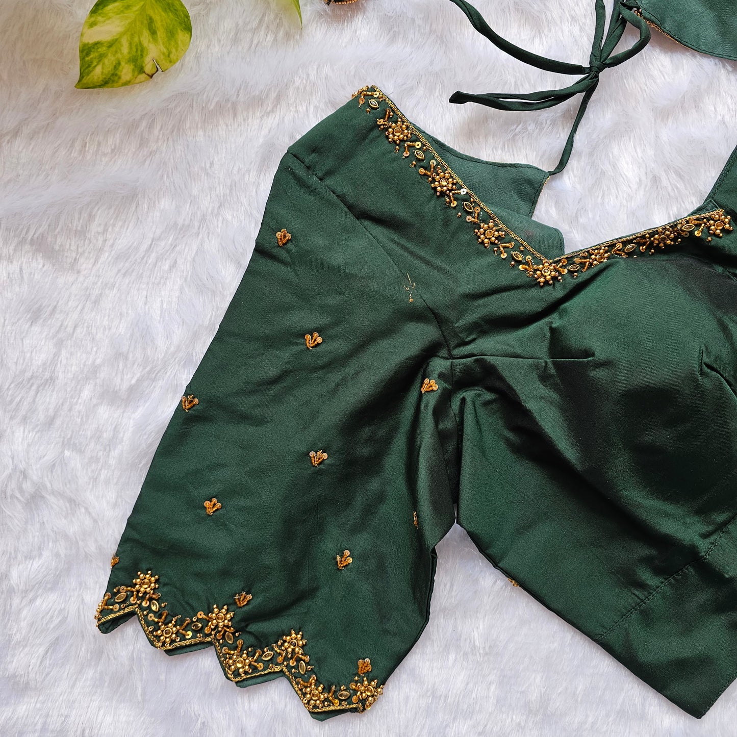Bottle Green Butter Silk Handwork Blouse