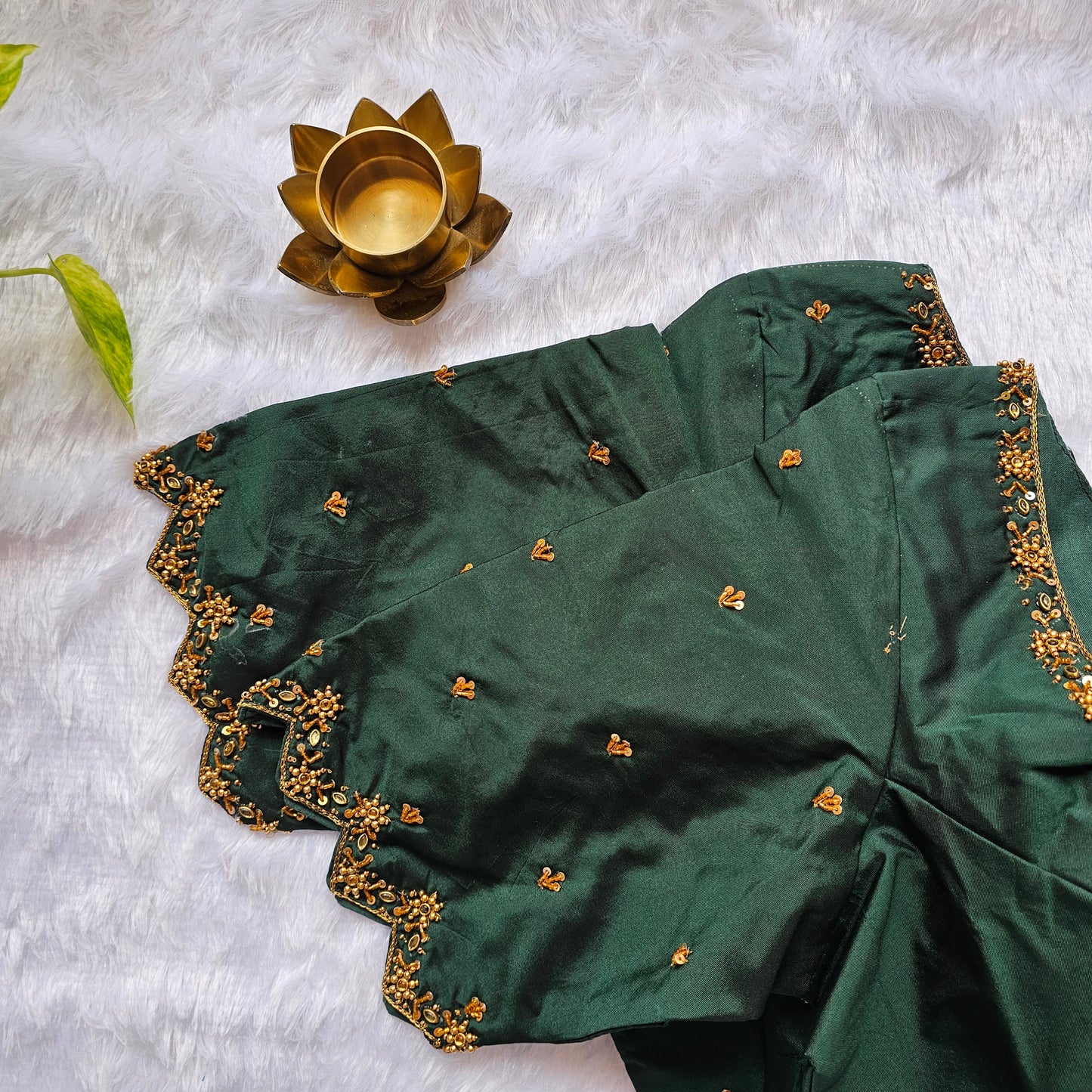 Bottle Green Butter Silk Handwork Blouse
