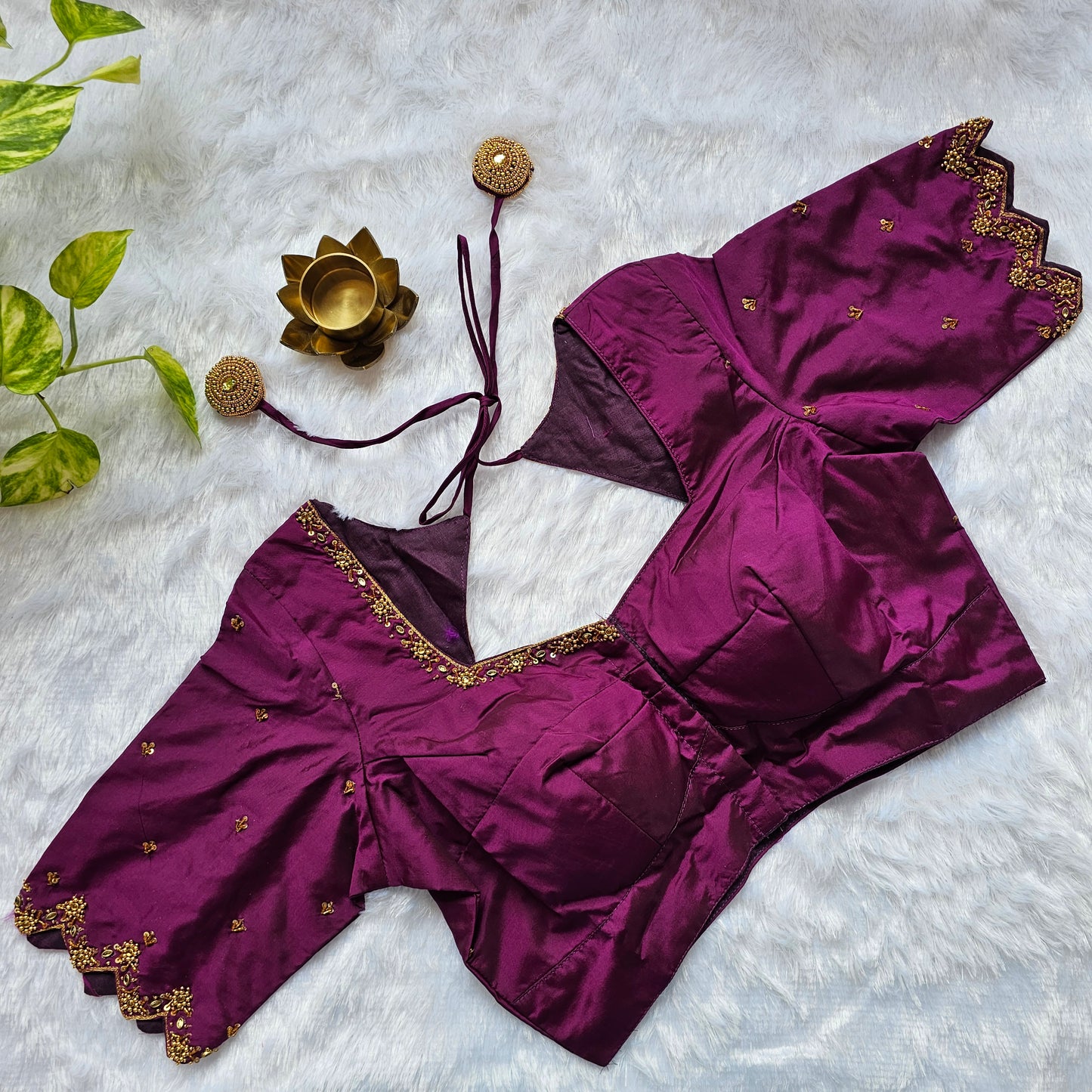 Magenta Pink Butter Silk Handwork Blouse