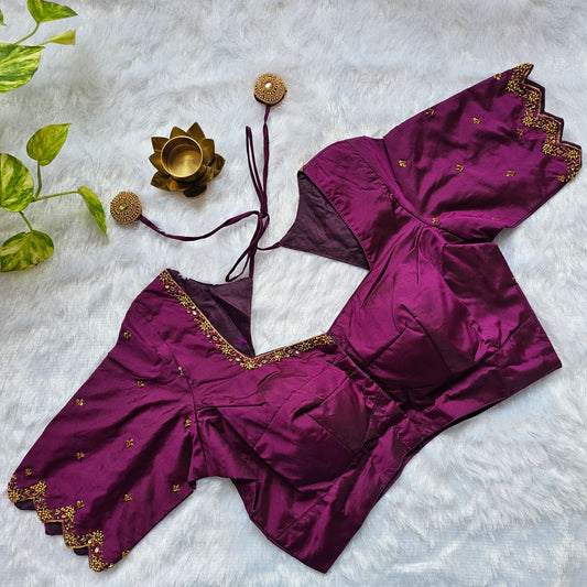 Magenta Pink Butter Silk Handwork Blouse
