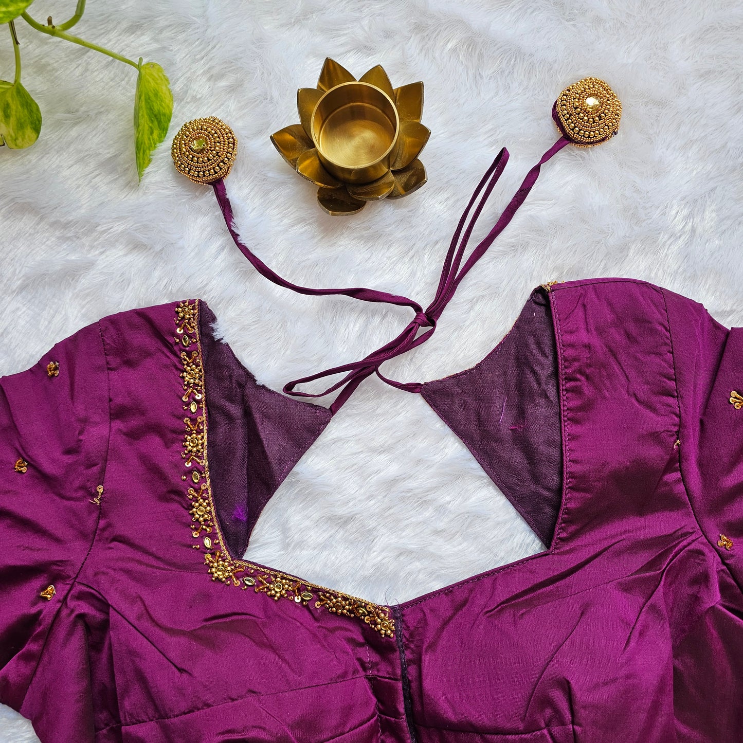 Magenta Pink Butter Silk Handwork Blouse