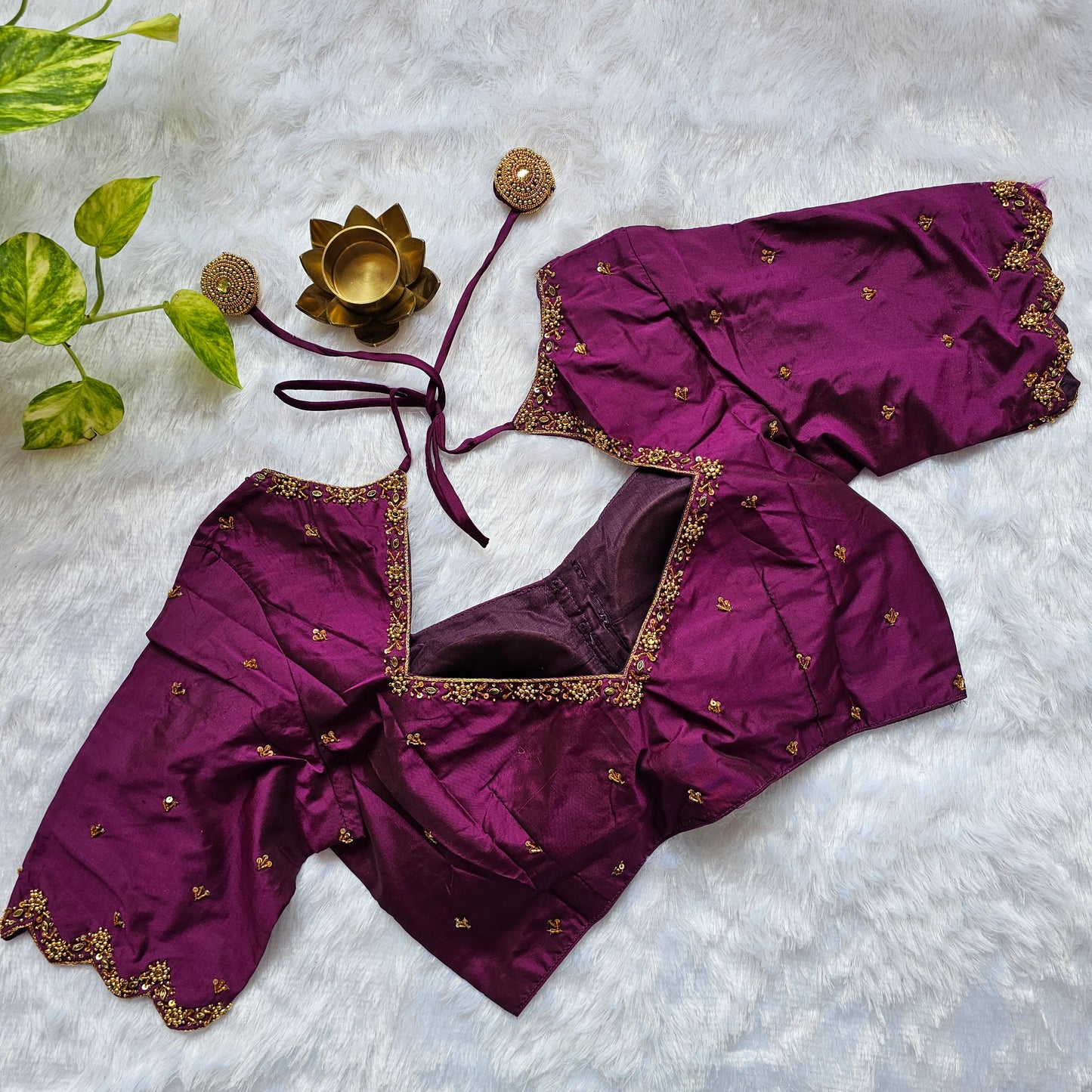 Magenta Pink Butter Silk Handwork Blouse