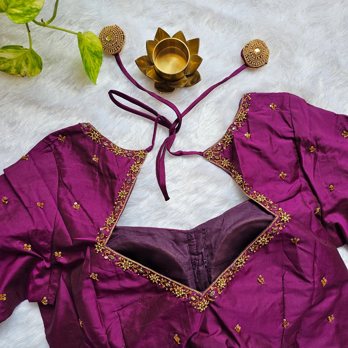 Magenta Pink Butter Silk Handwork Blouse