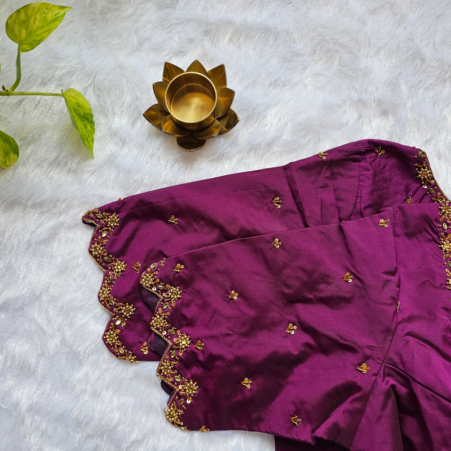 Magenta Pink Butter Silk Handwork Blouse