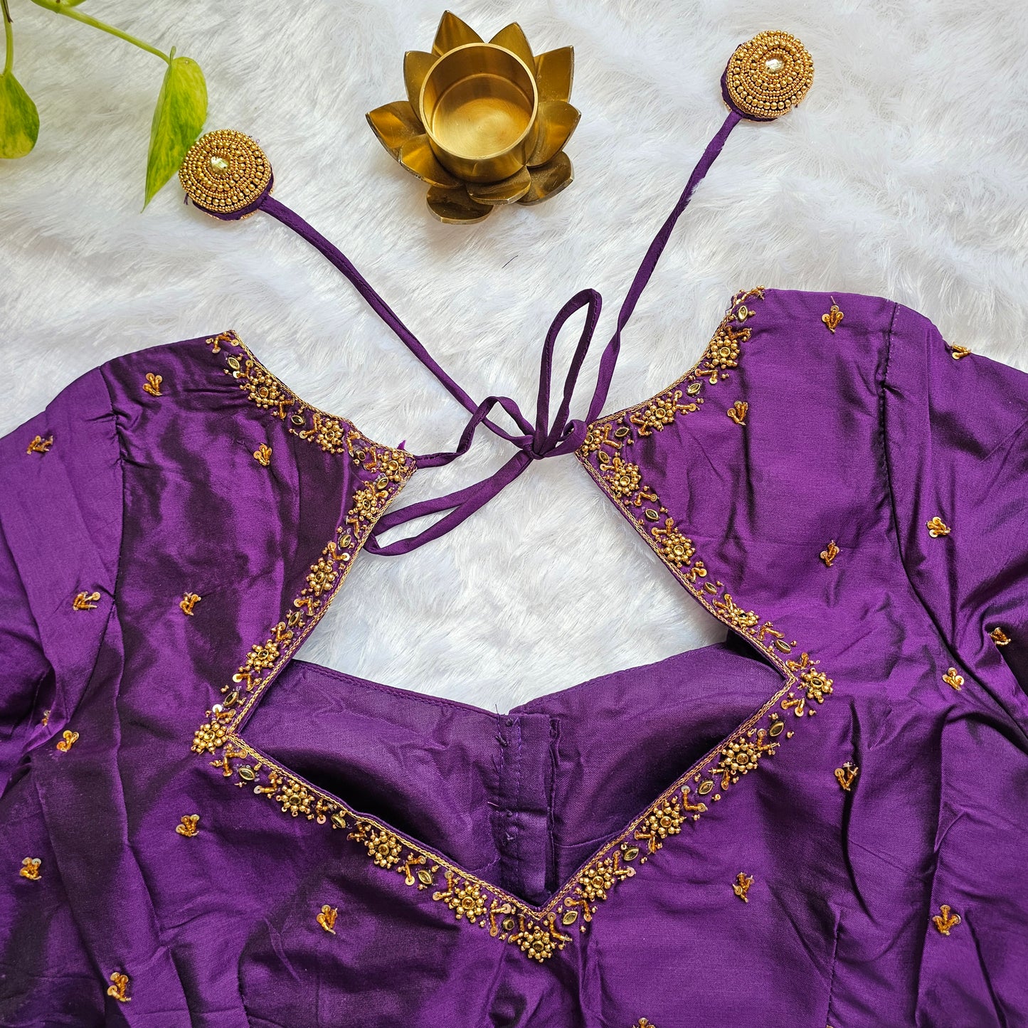 Purple Butter Silk Handwork Blouse