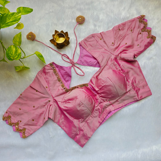 Baby Pink Butter Silk Handwork Blouse