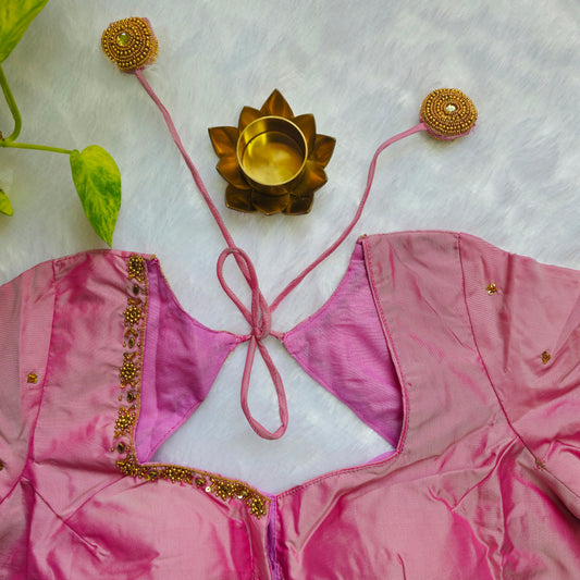 Baby Pink Butter Silk Handwork Blouse