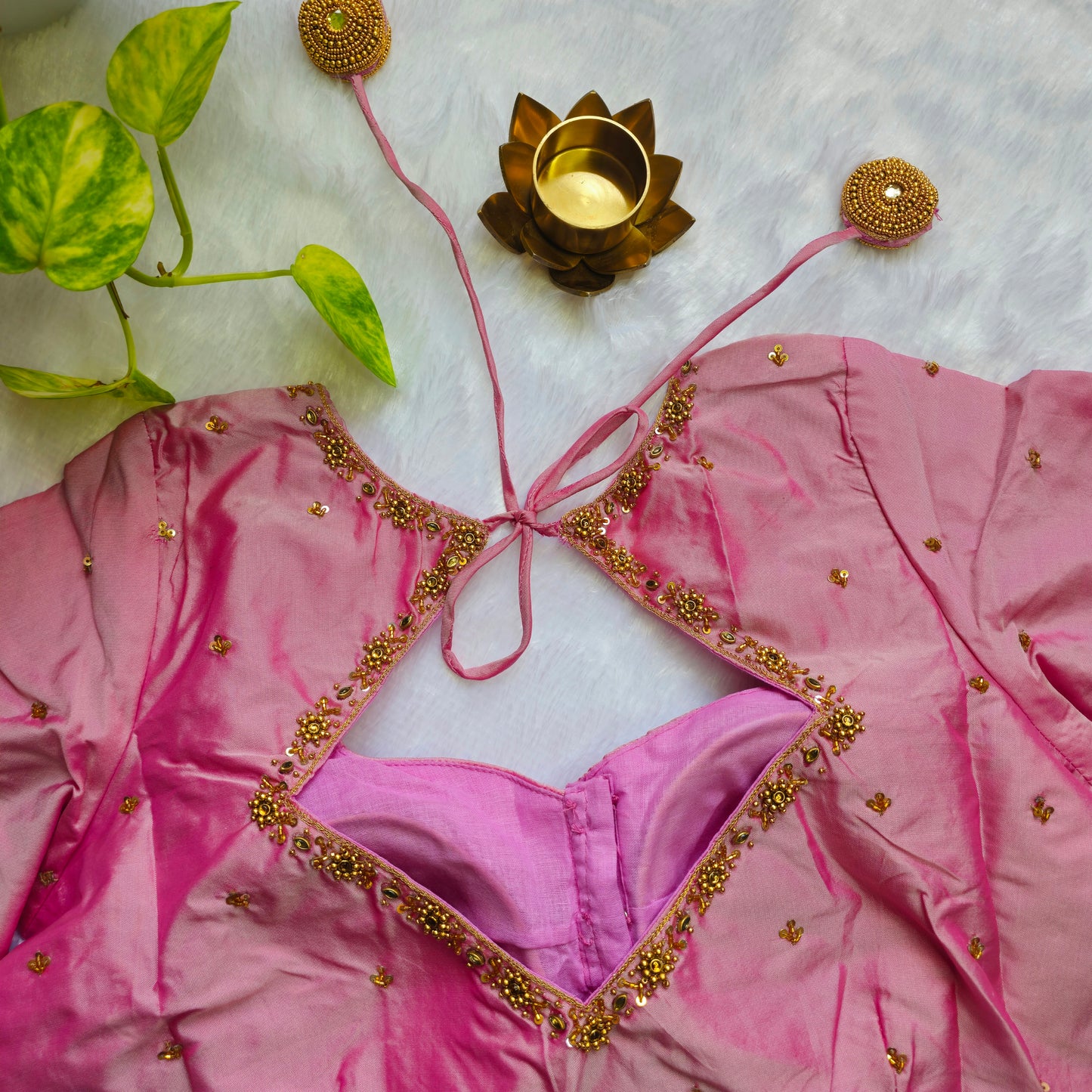 Baby Pink Butter Silk Handwork Blouse