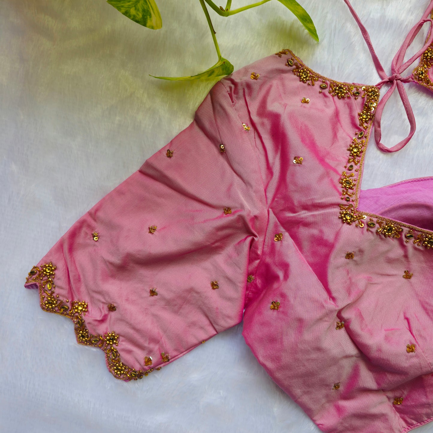 Baby Pink Butter Silk Handwork Blouse