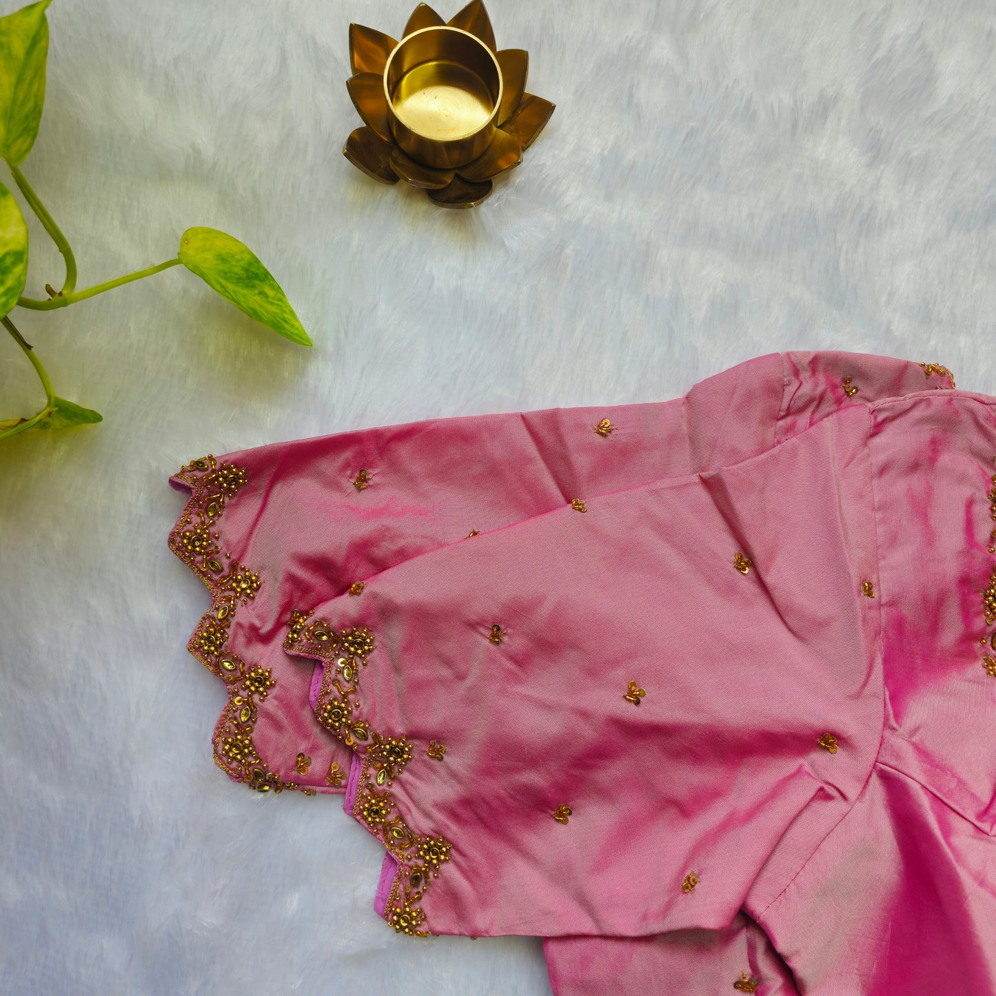Baby Pink Butter Silk Handwork Blouse
