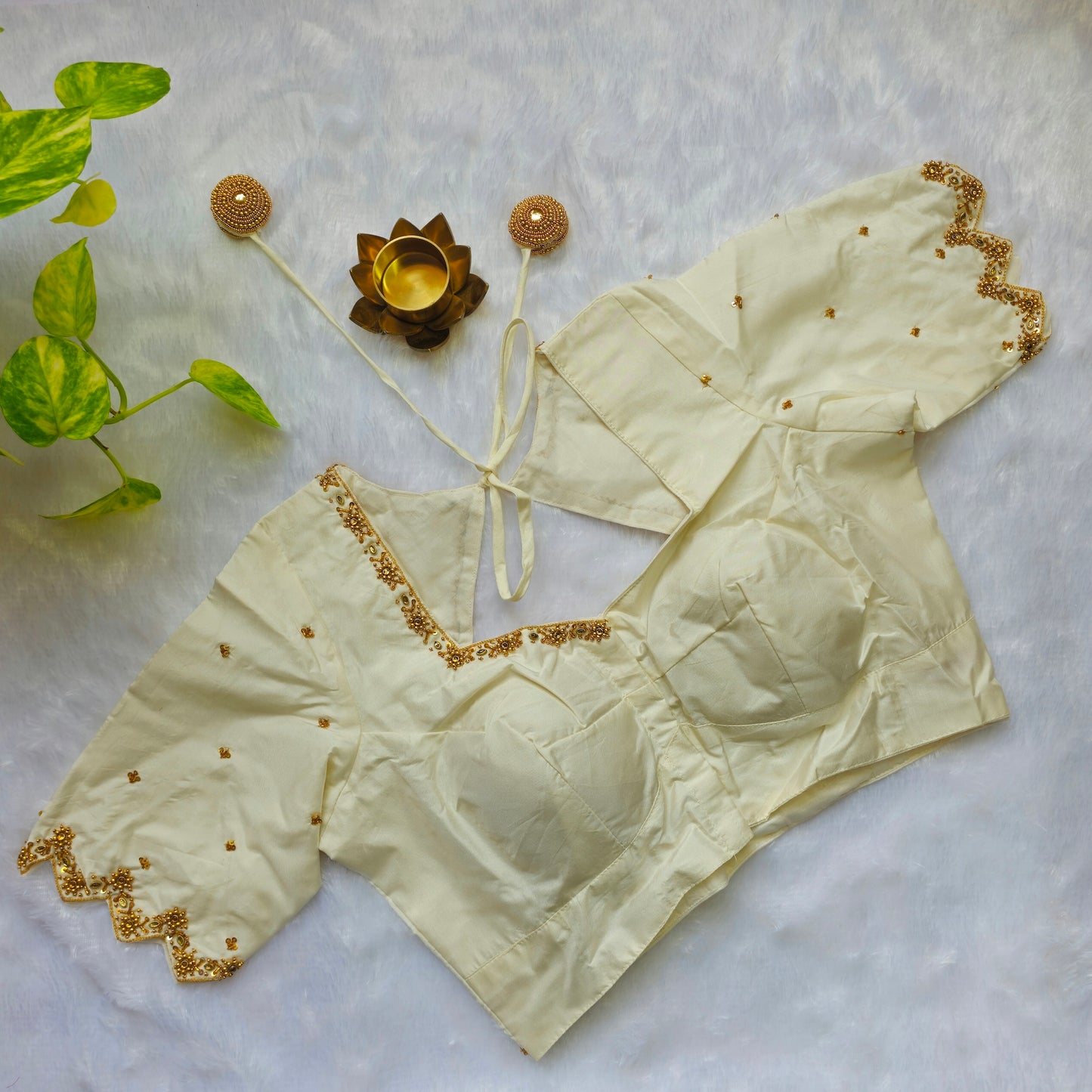 Off White Butter Silk Handwork Blouse