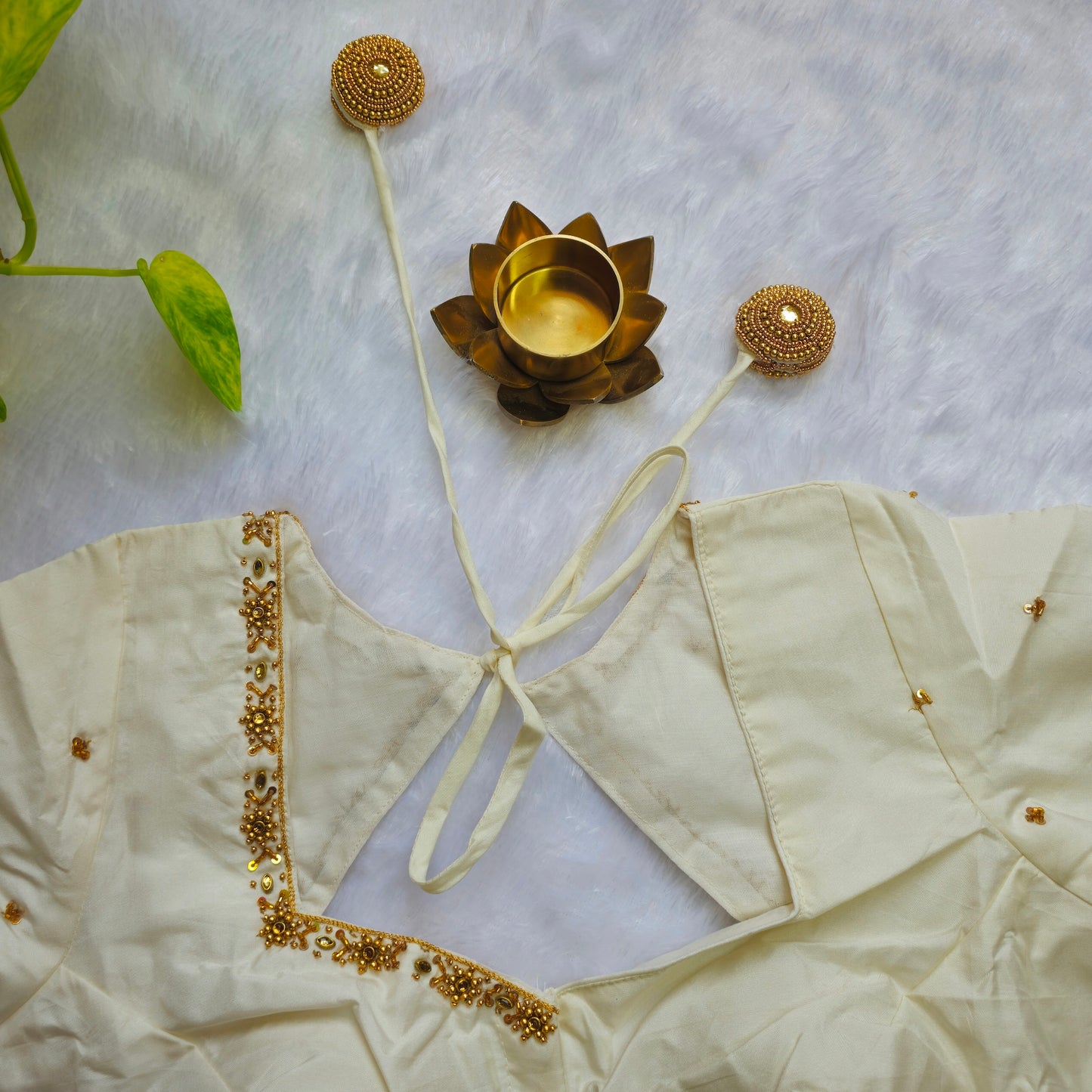 Off White Butter Silk Handwork Blouse